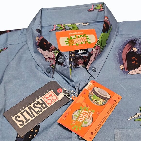 RSVLTS Nickelodeon Rugrats Reptar on Ice Short Sleeve Shirt Blue L~ New w Tags - Picture 5 of 11